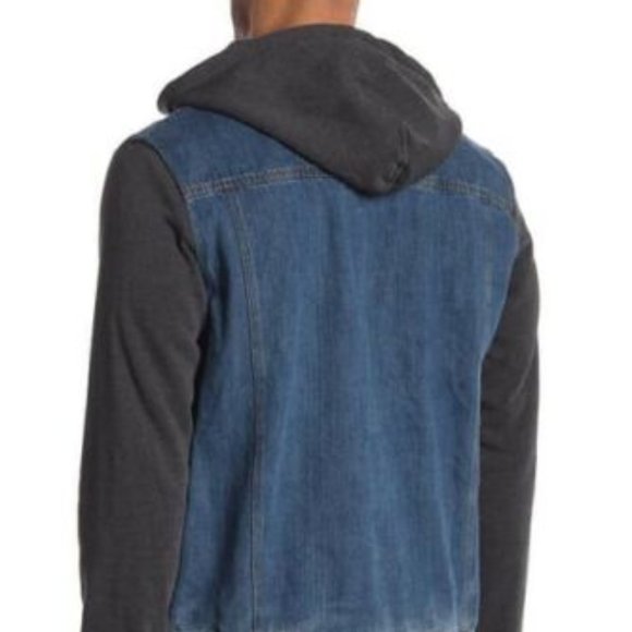 PX Men's Quinn Blue Denim Jacket with Detachable Hoodie Point collar Size Large - Picture 5 of 7